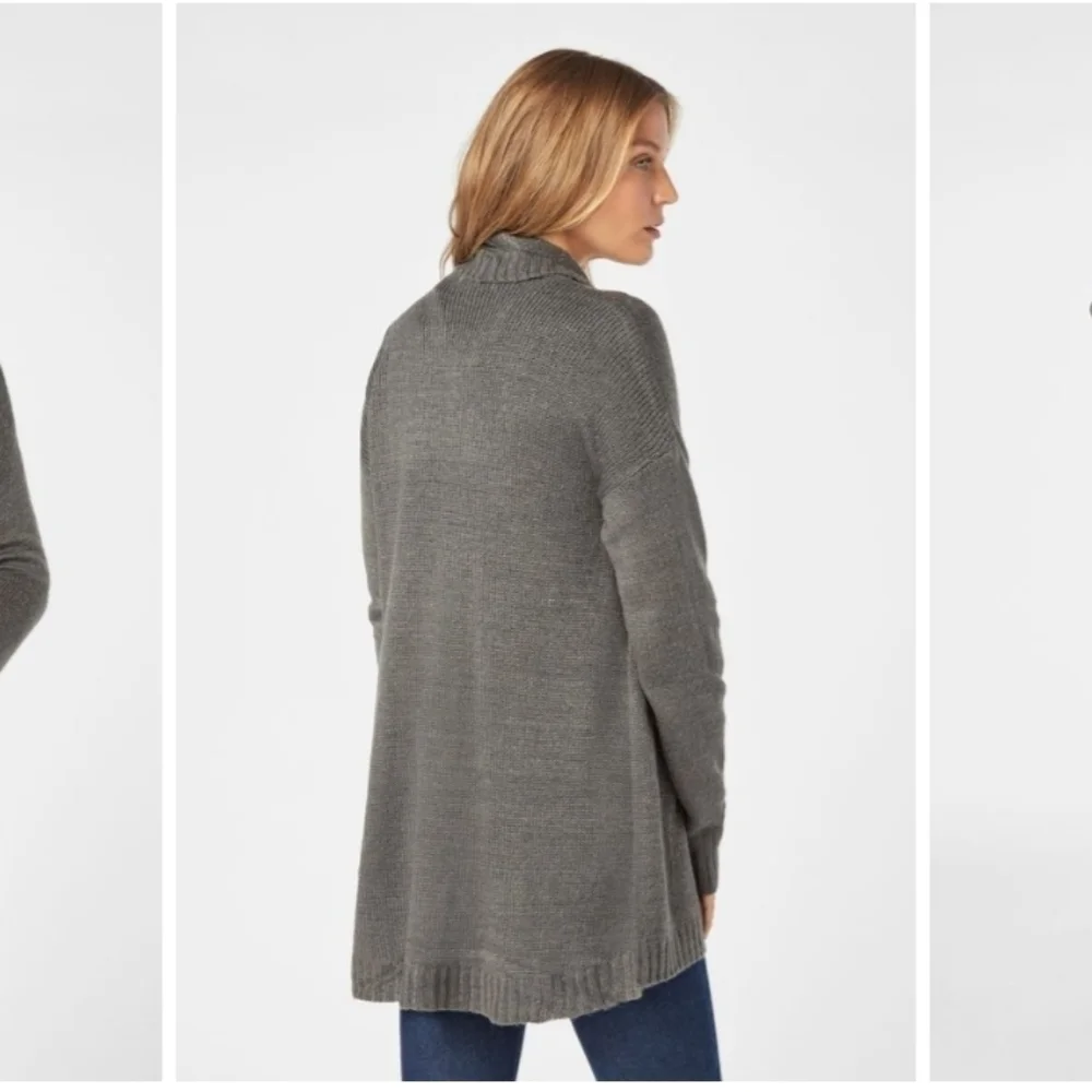 JustFab long sweater Size L gray green 20.5 chest, 34 length gently worn